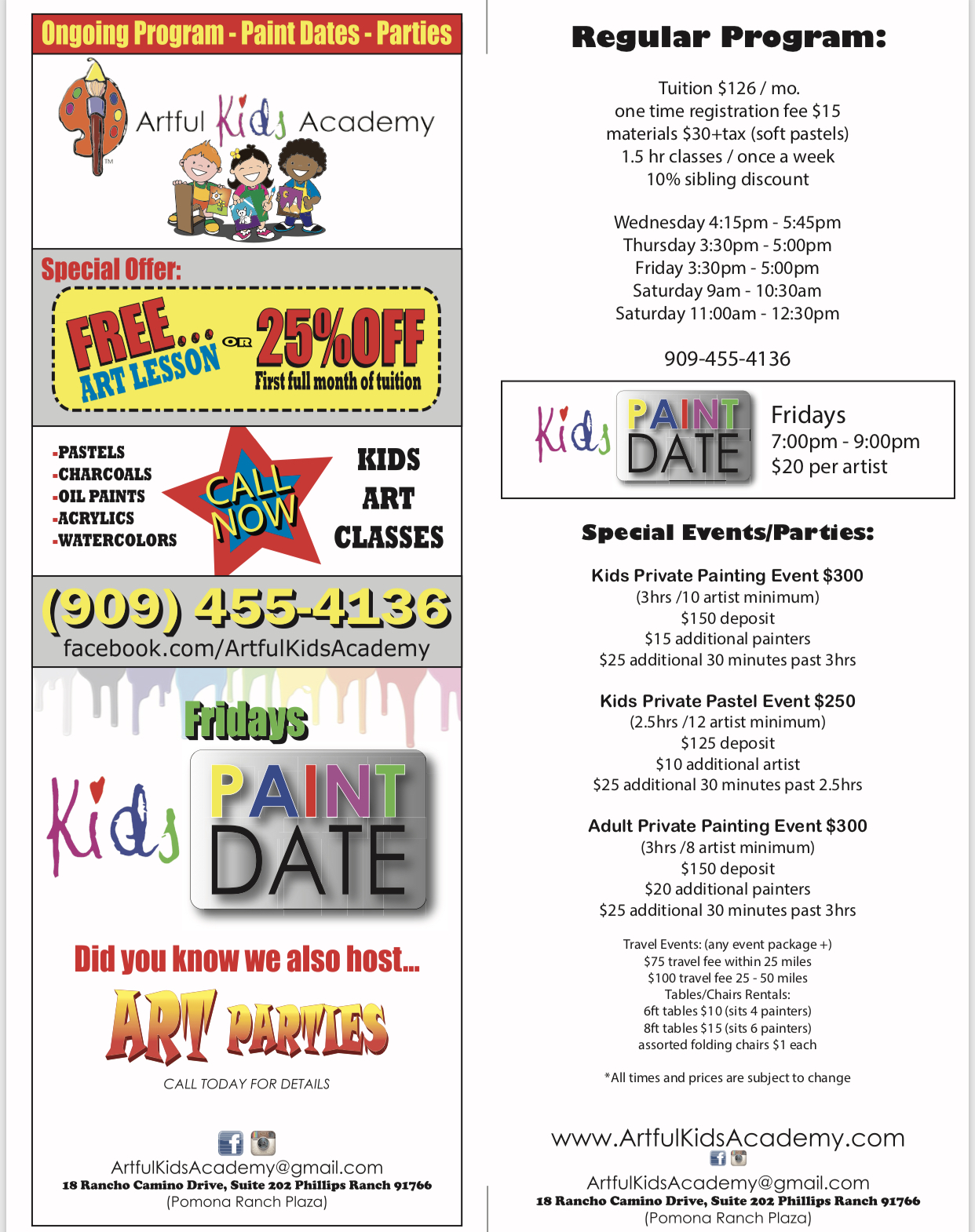 Our Latest Artful Kids Academy Flyer